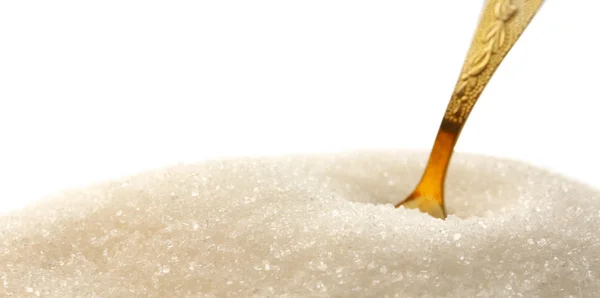 Weißer Zucker und Löffel — Stockfoto