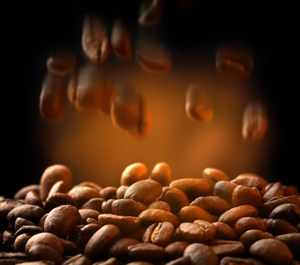 Brown coffee beans falling down — Stock Photo, Image