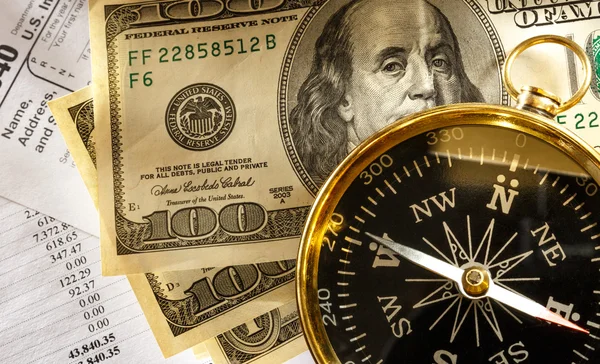 Budget, compass and money — Stock Photo, Image