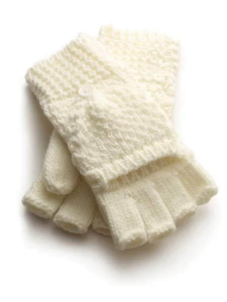 Witte gebreide handschoenen — Stockfoto