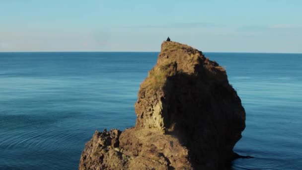 海を眺めている岩の上の孤独な男 — ストック動画