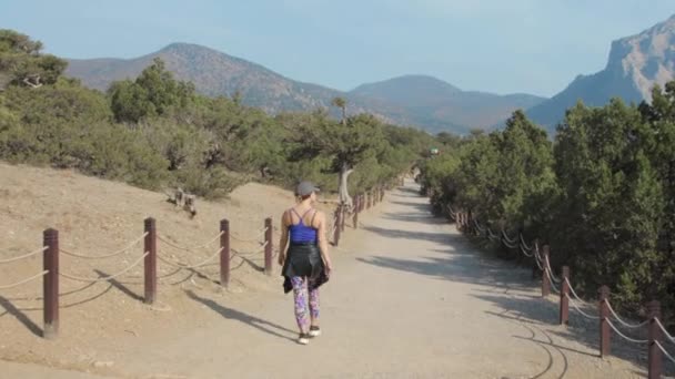 Wandelen langs bergpad. Golitsyn trail, de Krim — Stockvideo