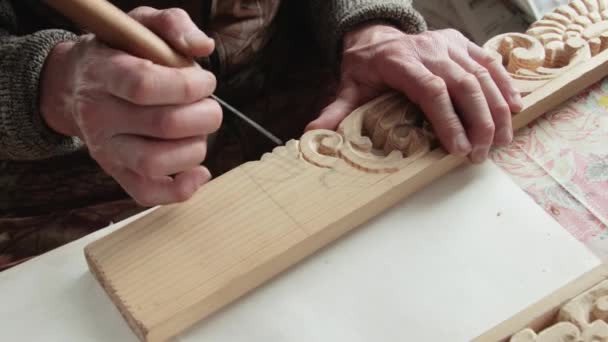 Primer plano de un tallador de madera en el trabajo — Vídeo de stock