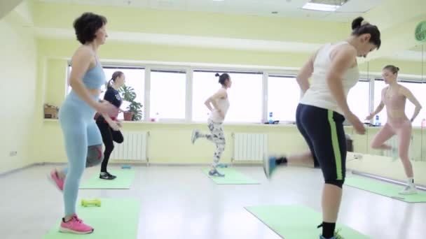 Un gruppo di donne che fanno allenamento in una sala — Video Stock
