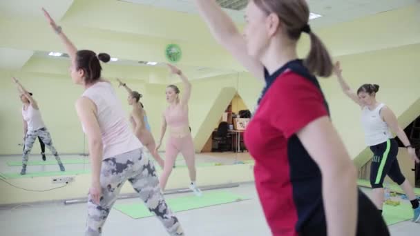 Eine Gruppe von Frauen beim Training in einer Halle — Stockvideo