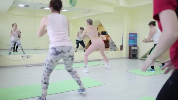 Un groupe de femmes faisant de l'exercice dans une salle — Video