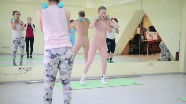 Un groupe de femmes faisant de l'exercice dans une salle — Video