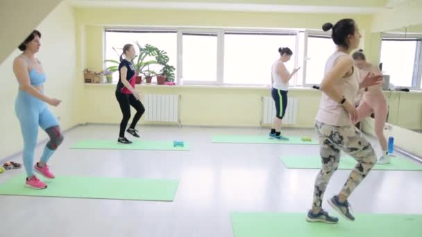 Un groupe de femmes faisant de l'exercice dans une salle — Video