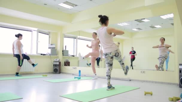 Un gruppo di donne che fanno allenamento in una sala — Video Stock