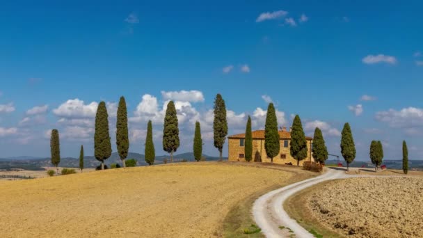 Tid Förflutit För Traditionell Tuscan Bondgård Med Cypressträ Pienza Italien — Stockvideo