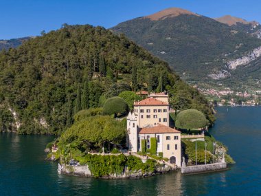 Aerial view of the Villa del Balbianello on the Lake Como