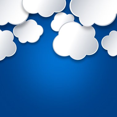 Beyaz bulutların üzerinde blu sky. kağıt kesme etkisi