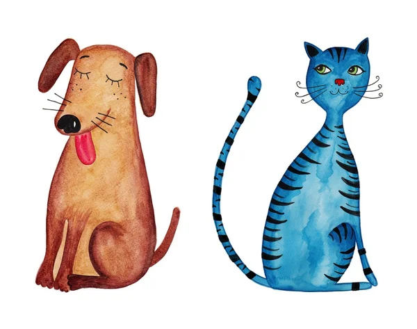 Dog and cat. cartoon characters — Stock Photo, Image