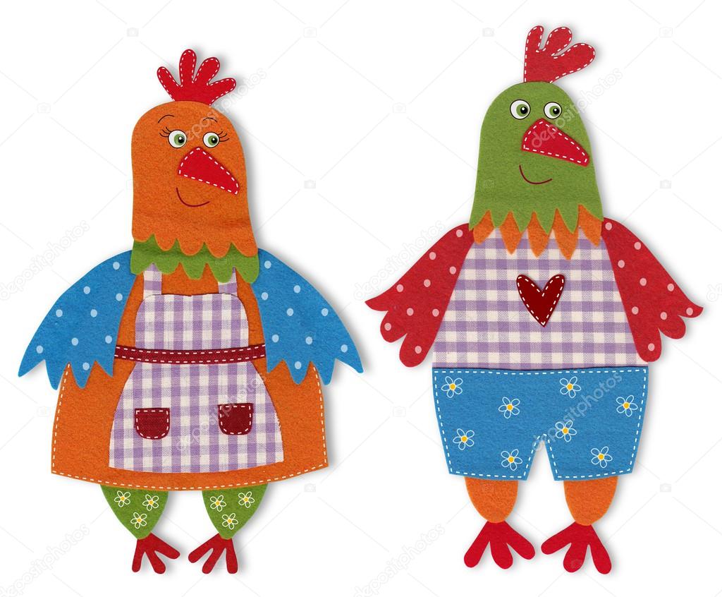 Rooster and hen. Cartoon character