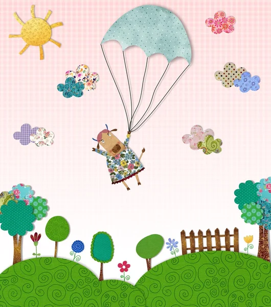 Vache volant avec parachute — Photo