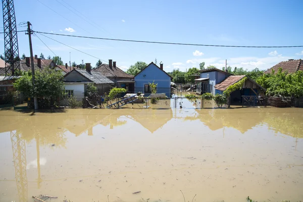 Gran inundación que incluyó casas, campos, bosques — Foto de Stock