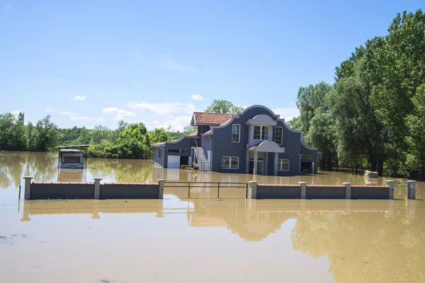 Gran inundación que incluyó casas, campos, bosques — Foto de Stock
