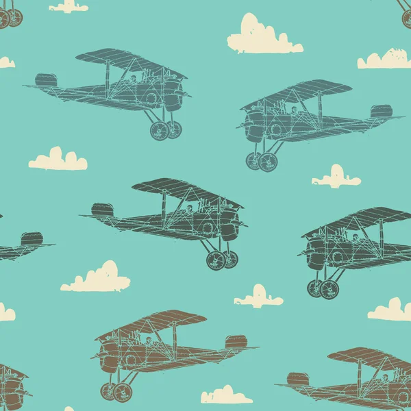 Seamless pattern retro airplanes — Stock Vector