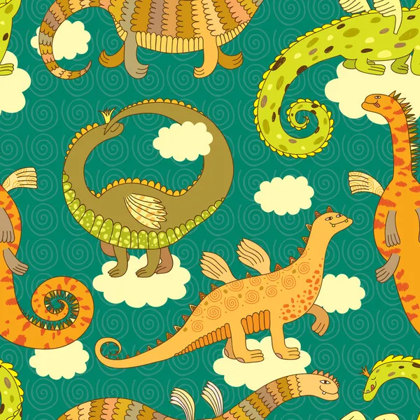 Dinosaurs on a background of clouds — Stock Vector