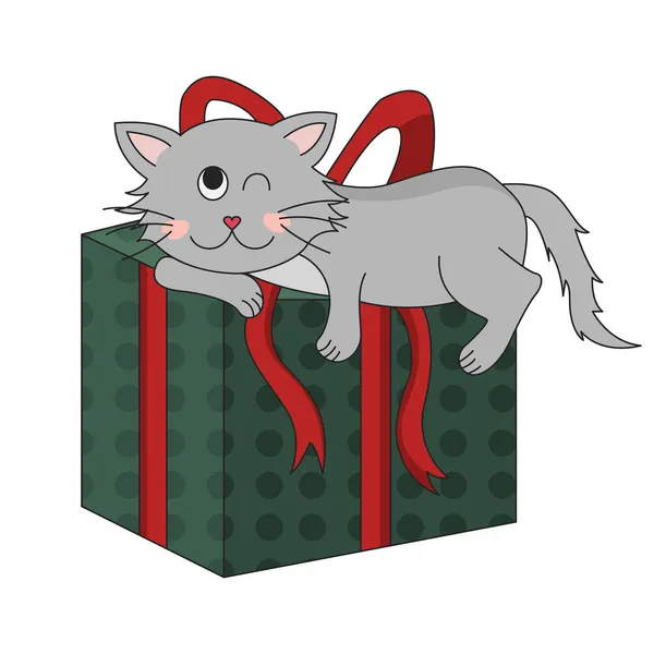 Chat de Noël mignon, illustrations de célébrations drôles — Image vectorielle