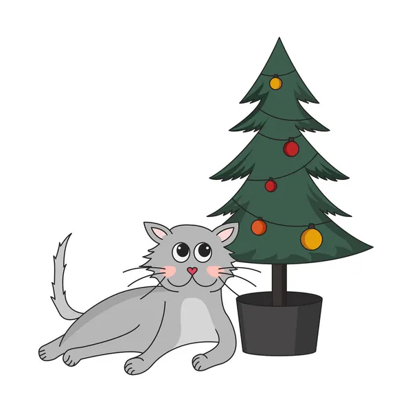 Chat de Noël mignon, illustrations de célébrations drôles — Image vectorielle