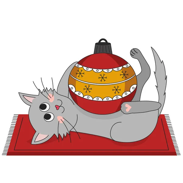 Chat de Noël mignon, illustrations de célébrations drôles — Image vectorielle