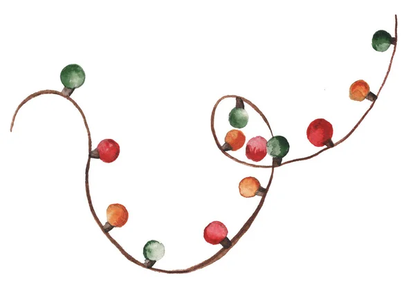 Watercolor christmas lights garland. New year, winter time — Stock Photo, Image