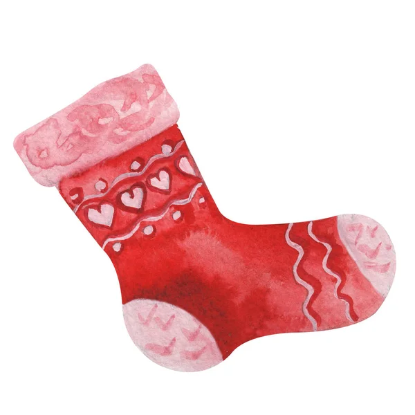 Chaussettes rouges de Noël aquarelle avec impression blessante — Photo