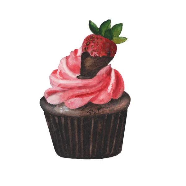 Watercolour chocolate cake with strawberry — Stockfoto