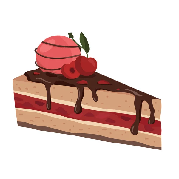 Pice de gâteau à la cerise et crème glacée — Image vectorielle