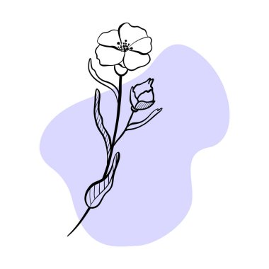 El çizimi çiçek, botanik element renk arkaplan şekli tasarım için. Instagram hikaye simgeleri