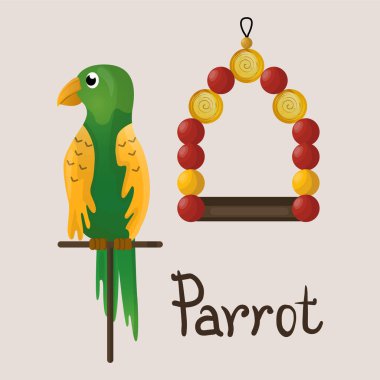 Çizgi film sevimli papağan kuşu. Tropikal hayvan.