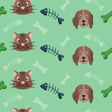 Şirin kedi, köpek, pençe ve balıklı desen. Çocuk geçmişi