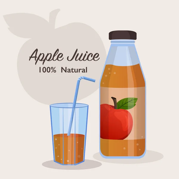 Fresh apple juice in glass bottle and fruit juice in glass concept. — Image vectorielle