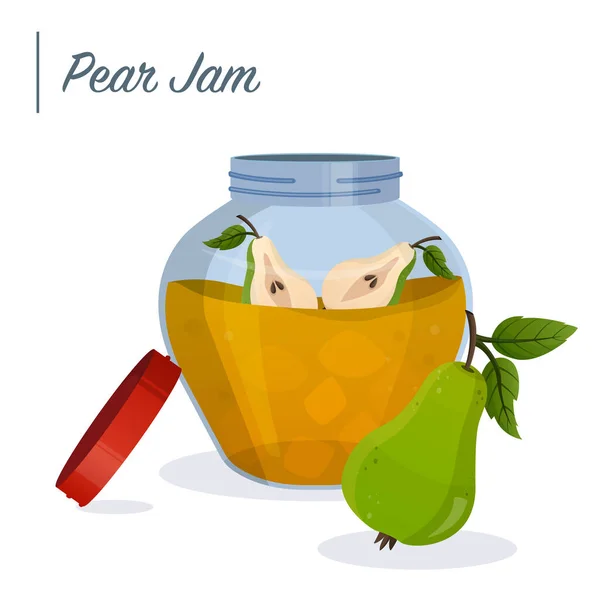 Apple jam in jar. Apple confiture. Vector food illustration in cartoon flat style. Breakfast — Image vectorielle