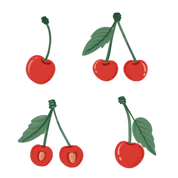 Cherry set in doodle style. Vector illustration — 스톡 벡터