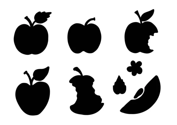 Conjunto de siluetas de manzana aisladas sobre fondo blanco — Archivo Imágenes Vectoriales