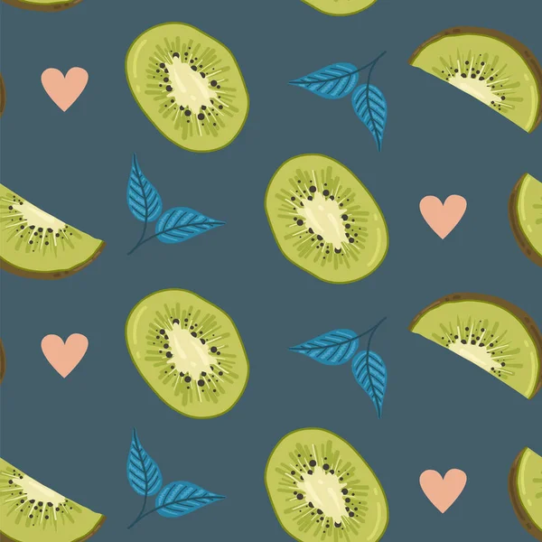 Kiwi Fruit Plants Seamless Pattern Kiwi Cartoon Style Repeated Backdrop — Stock Vector