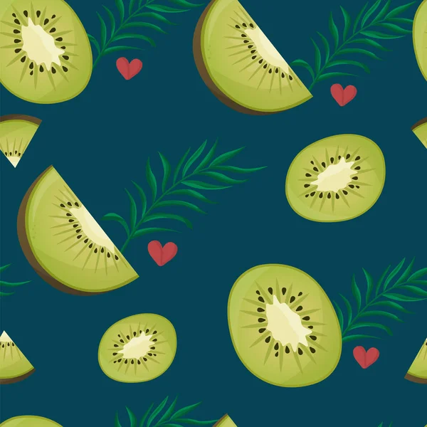 Kiwi Fruit Seamless Pattern Kiwi Cartoon Style Repeated Backdrop Whole — Stock Vector