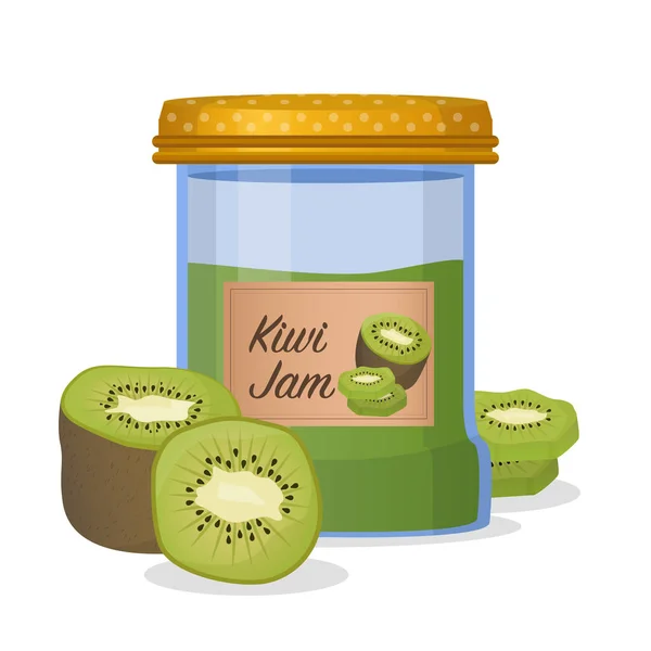 Kiwi Lekvár Egy Üvegben Kiwi Gyónás Vektor Élelmiszer Illusztráció Rajzfilm — Stock Vector