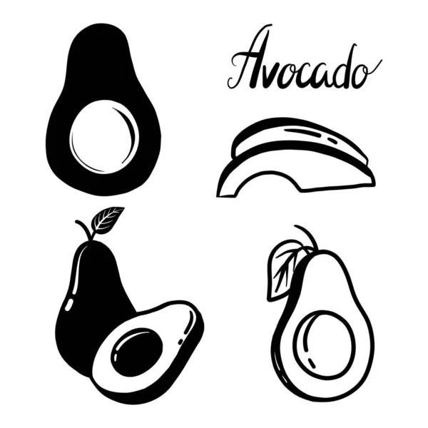 Avocado Glyph Silhouette Icon Set Vektor Auf Weißem Hintergrund Flache — Stockvektor