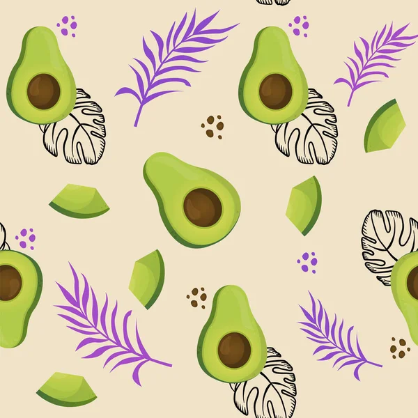 Green Cute Avocado Seamless Pattern Leaf Avocado Exercise Vector Illustration — Stock Vector