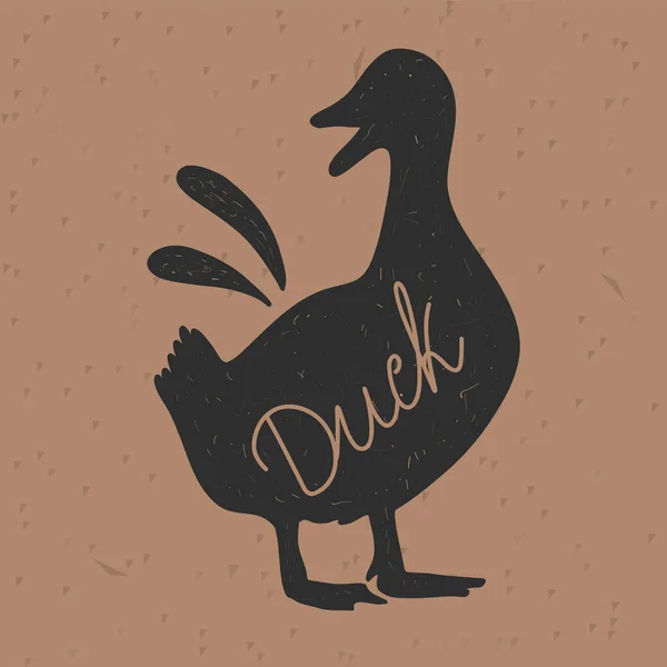 Duck Silhouette Retro Animal Farm Poster Butchery Meat Shop Vector — Vetor de Stock