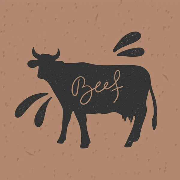 Cow Beef Silhouette Retro Animal Farm Poster Butchery Meat Shop — Image vectorielle