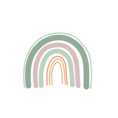 Rainbow hand drawn in boho style. Pastel color hand-drawn nursery modern rainbow poster. Cute design for baby shower, kids clothes print, card. Scandinavian minimalist style. Vector illustration