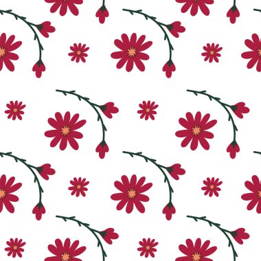Floral seamless pattern, background. Floral pattern with red color flowers. Seamless pattern for design and fashion prints, textiles, and wraps. Ditsy style. Vector illustration