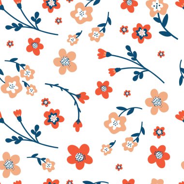 Floral seamless pattern, background. Floral pattern with pastel color flowers. Seamless pattern for design and fashion prints, textiles, and wraps. Ditsy style. Vector illustration