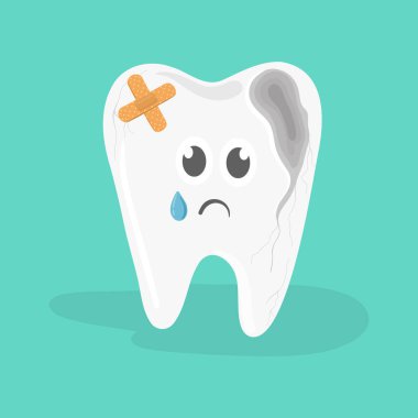 Teeth. Plaque tooth, shiny white tooth. Mouth hygiene and toothache. Dental happy and sad vector characters. Vector illustration