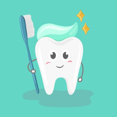 A tooth holds a toothbrush and clean teeth. Vector illustration