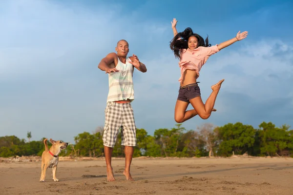 young couple jumping